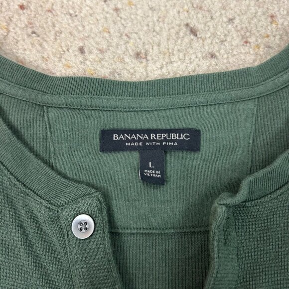 Banana Republic Green Waffle Henley Long Sleeve T-Shirt Size Large Men's - Picture 4 of 4